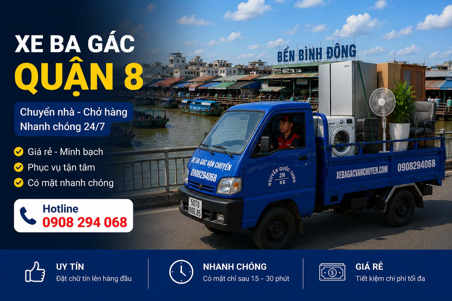 Xe Ba Gác Chở Hàng Thuê Quận Bình Tân Giá Rẻ